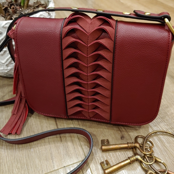 Mellow World Handbags - Vegan Leather Mellow World Maroon Crossbody